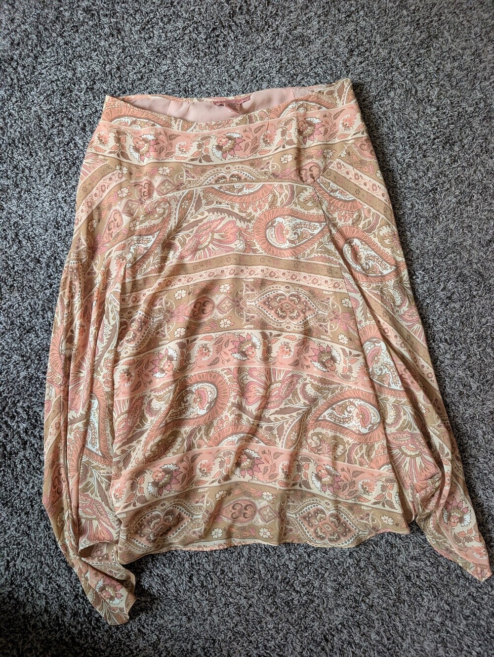 Bandolino Paisley Asymmetrical Skirt in Pink and Tan